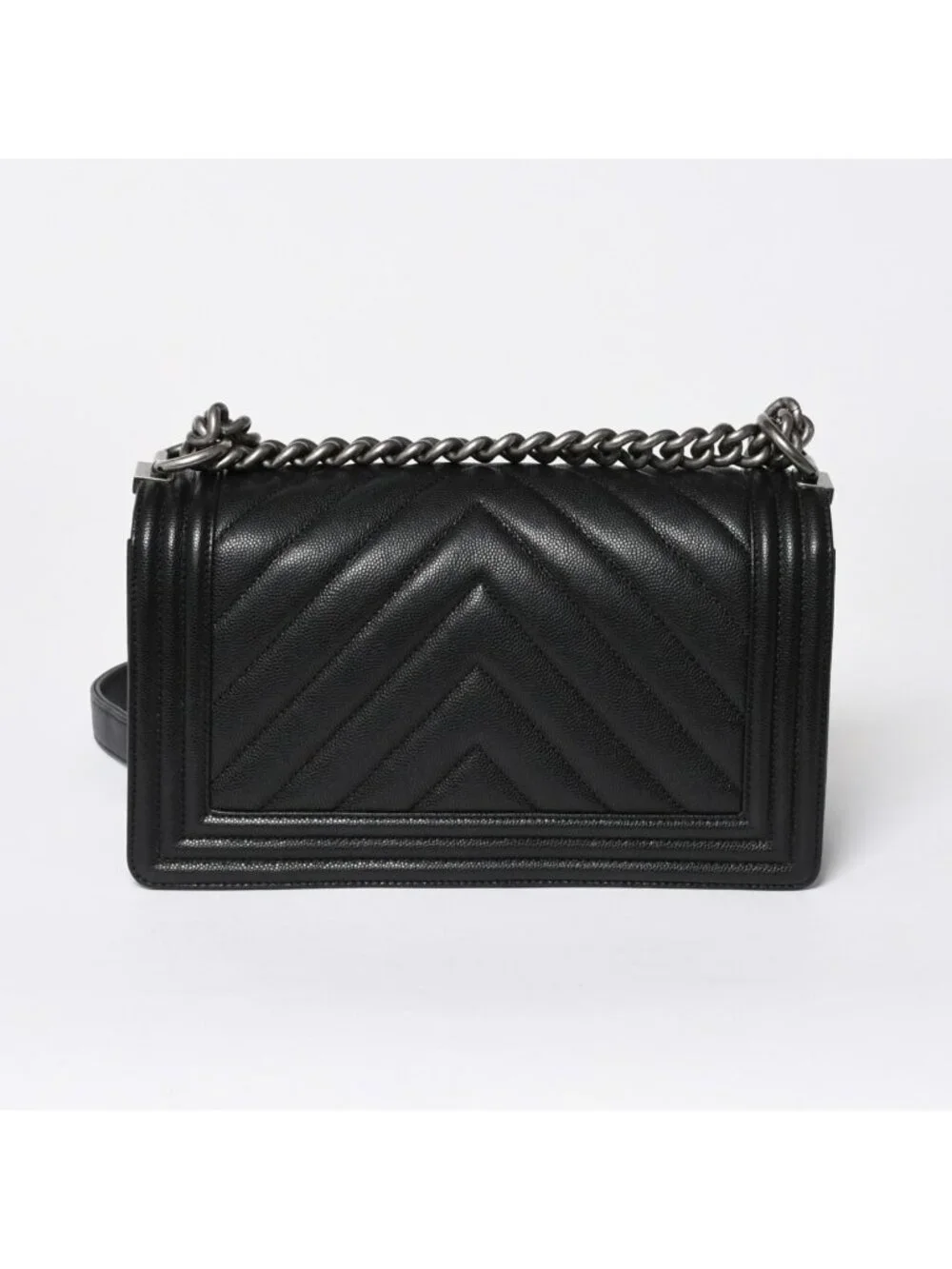 Chanel Boy Chain Shoulder Bag Chevron V-stitch CC Logo Black